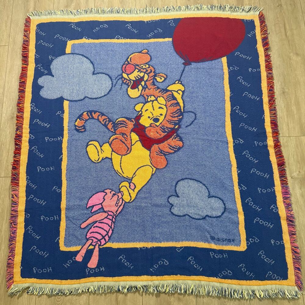 Vintage 90s Disney Winnie The Pooh and Tigger Piglet Tapestry Throw Blanket